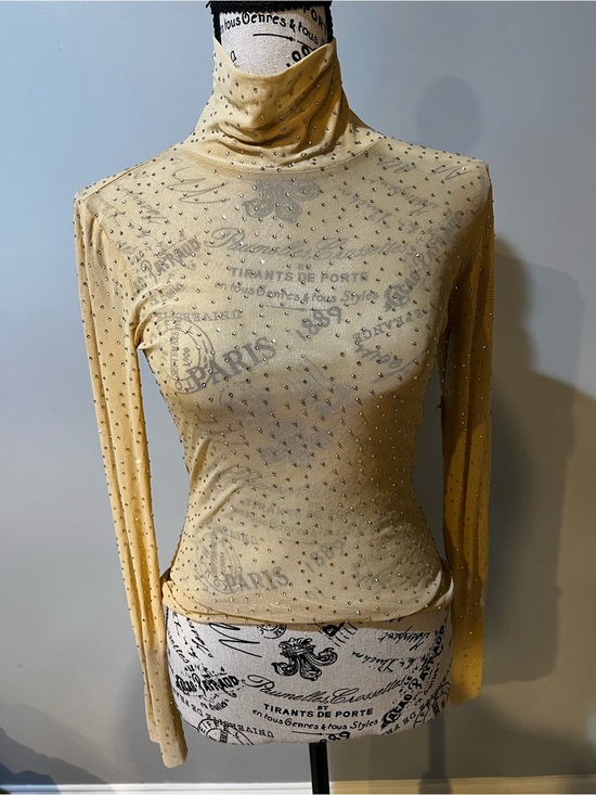 INC International Concepts Tops - INC International Concepts Yellow Sheer Turtleneck Top with Rhinestones
